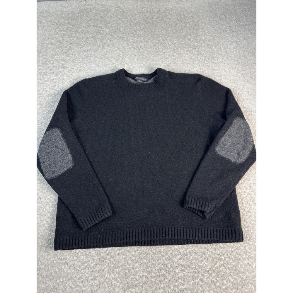 Banana Republic Sweater Mens L Black Lambswool Cashmere Elbow Patch Crewneck